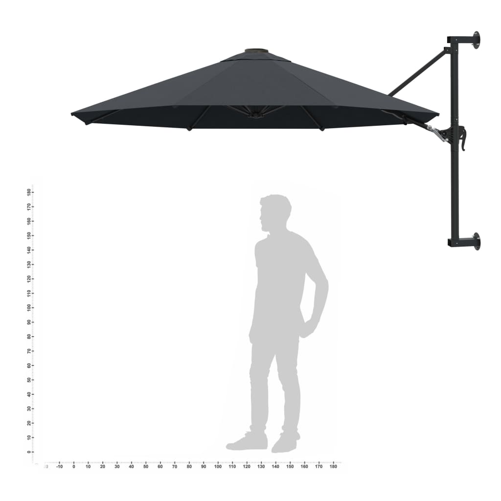 vidaXL Parasol ścienny na metalowym słupku, 300 cm, antracytowy
