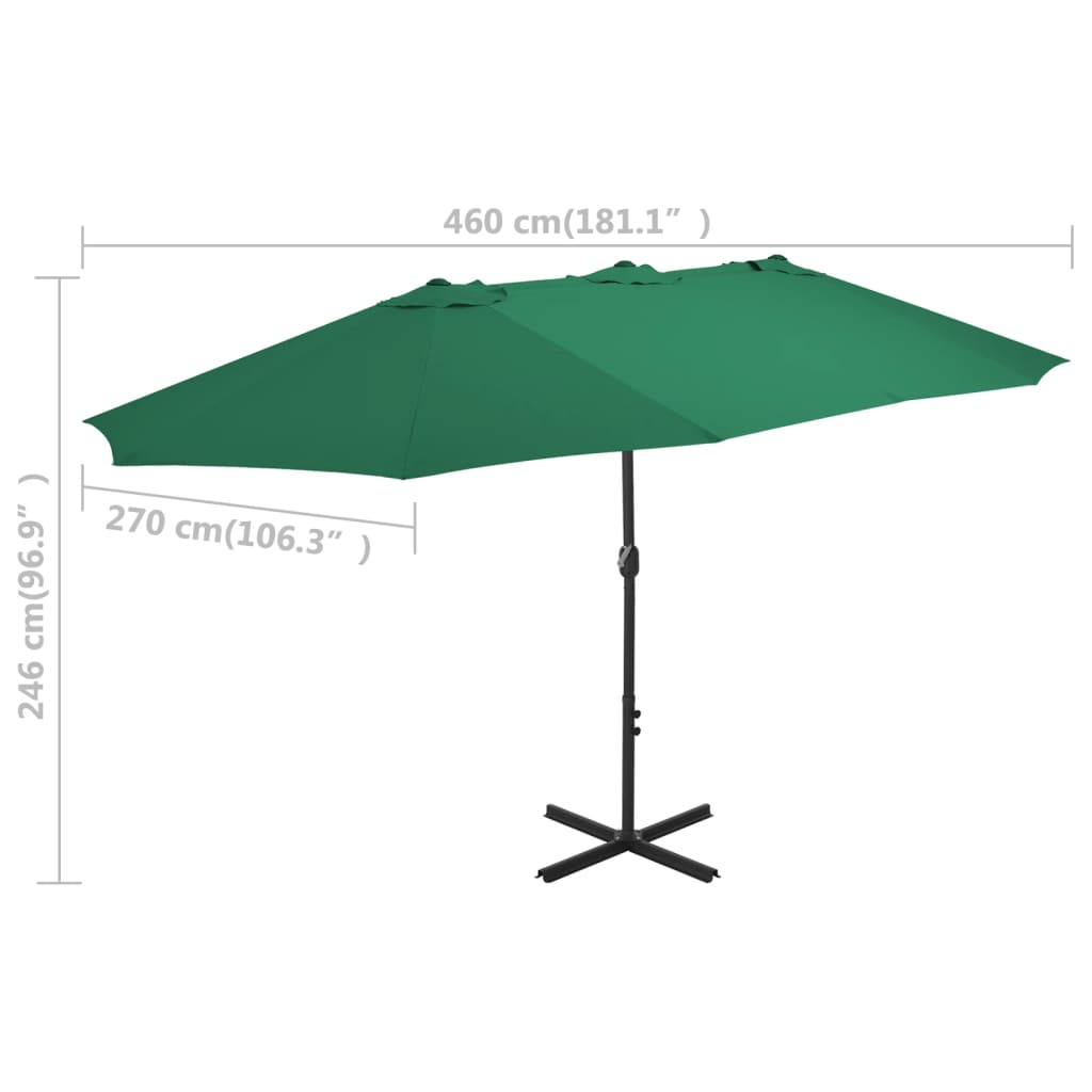 vidaXL Parasol ogrodowy na słupku aluminiowym, 460 x 270 cm, zielony