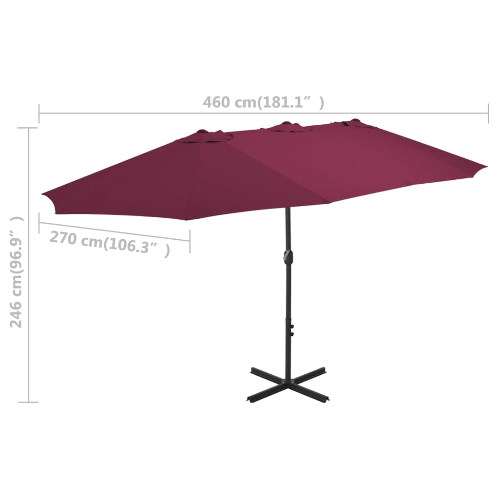 vidaXL Parasol ogrodowy na słupku aluminiowym, 460 x 270 cm, bordowy