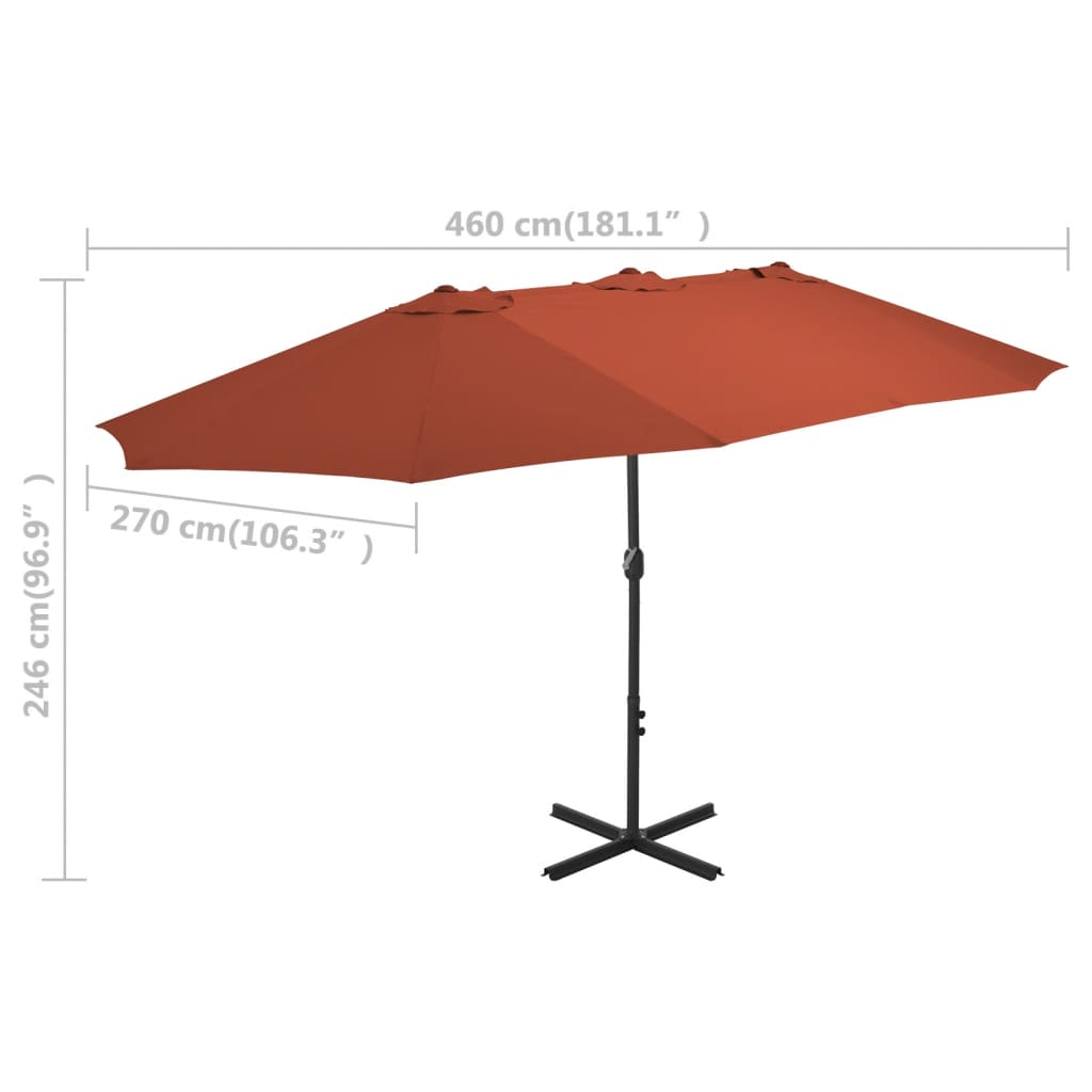 vidaXL Parasol ogrodowy na słupku aluminiowym, 460 x 270 cm, terakota