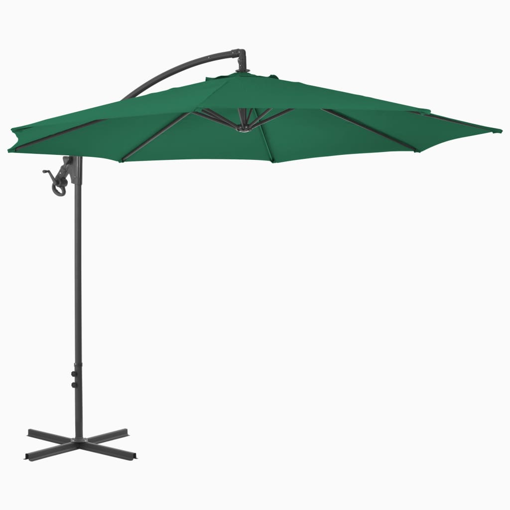vidaXL Parasol wiszący ze stalowym słupkiem, 300 cm, zielony