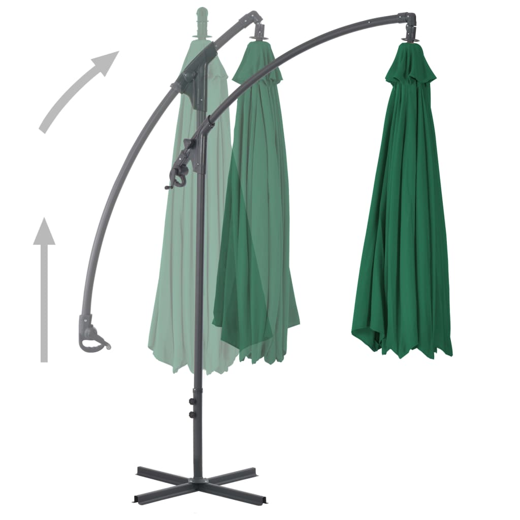 vidaXL Parasol wiszący ze stalowym słupkiem, 300 cm, zielony