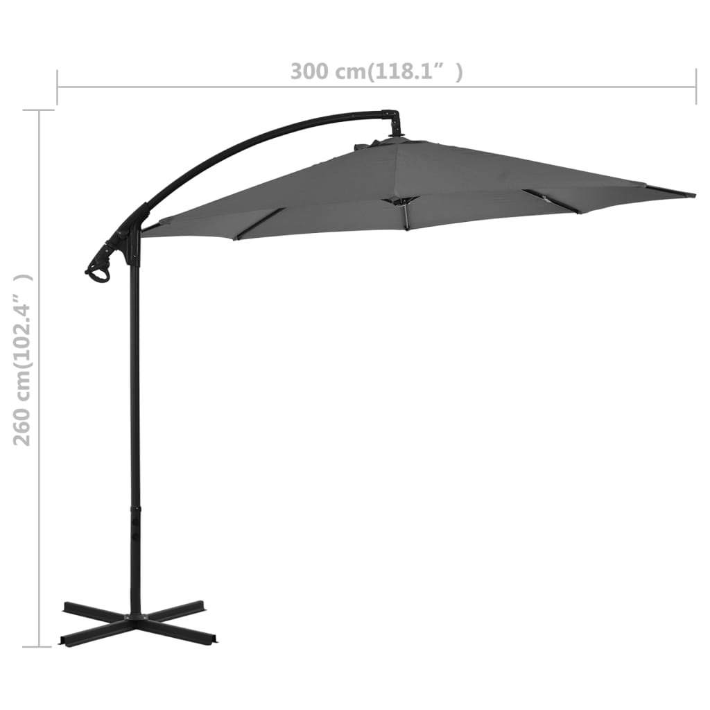 vidaXL Parasol wiszący ze stalowym słupkiem, 300 cm, antracytowy