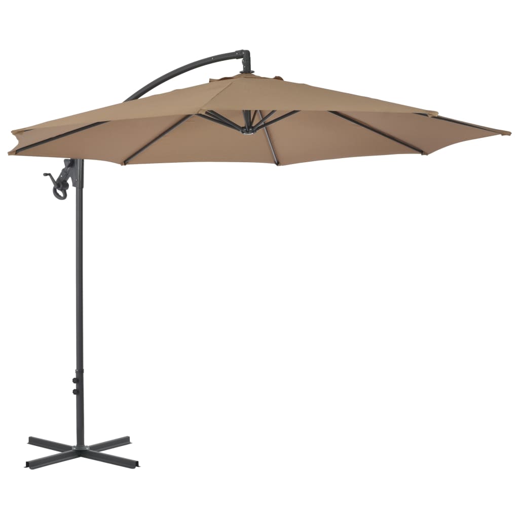 vidaXL Parasol wiszący ze stalowym słupkiem, 300 cm, taupe
