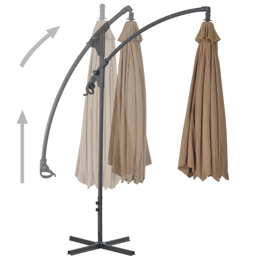 vidaXL Parasol wiszący ze stalowym słupkiem, 300 cm, taupe