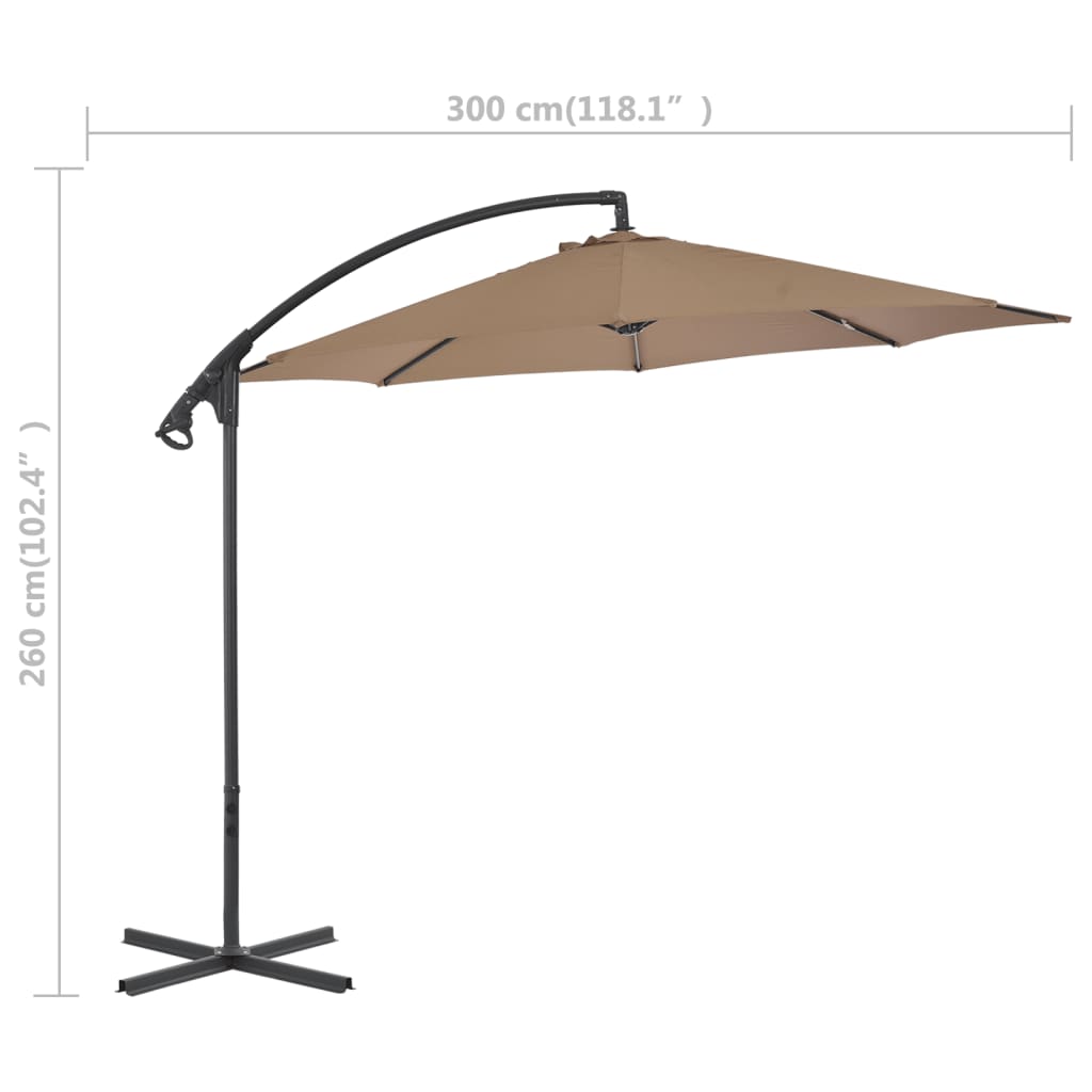 vidaXL Parasol wiszący ze stalowym słupkiem, 300 cm, taupe