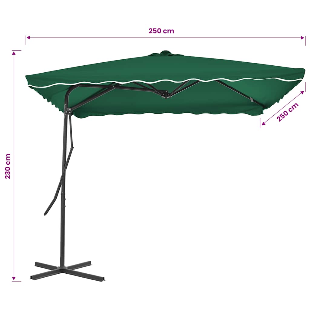vidaXL Parasol ogrodowy na słupku stalowym, 250 x 250 cm, zielony
