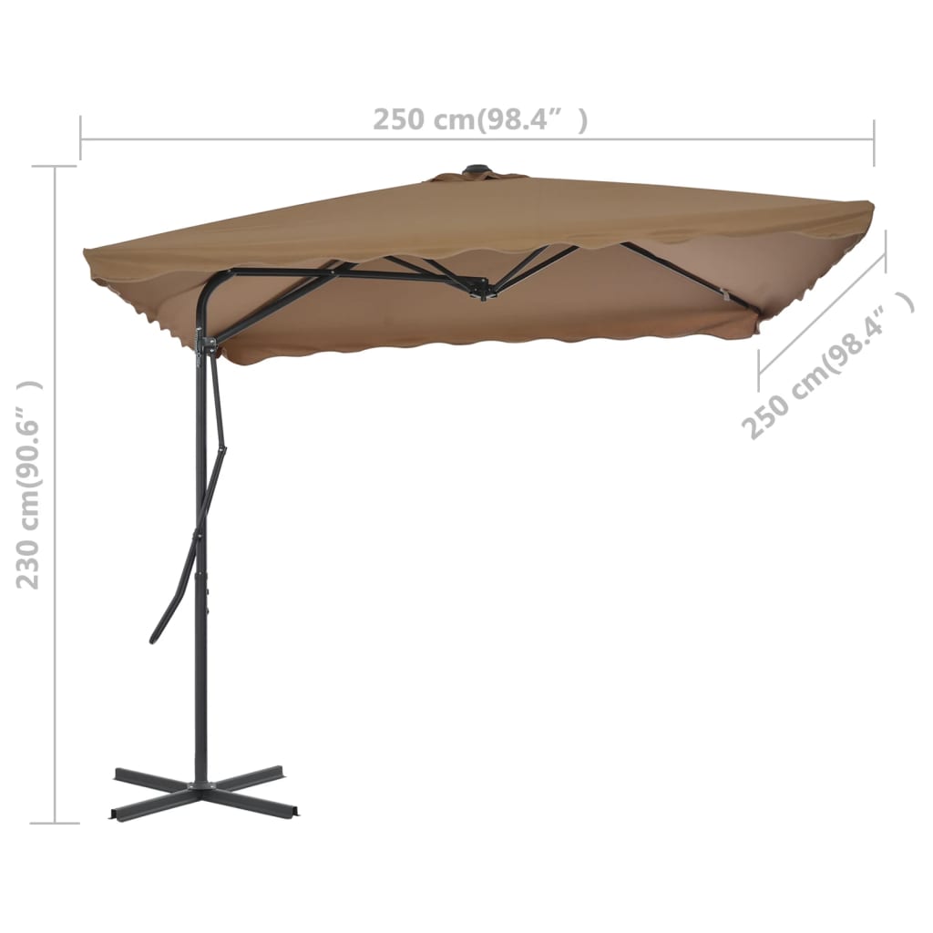 vidaXL Parasol ogrodowy na słupku stalowym, 250 x 250 cm, kolor taupe