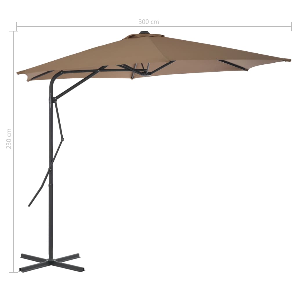 vidaXL Parasol ogrodowy na słupku stalowym, 300 cm, kolor taupe