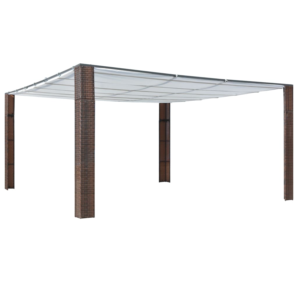 vidaXL Altana z dachem, polirattan, 400x400x200cm, brązowo-kremowa