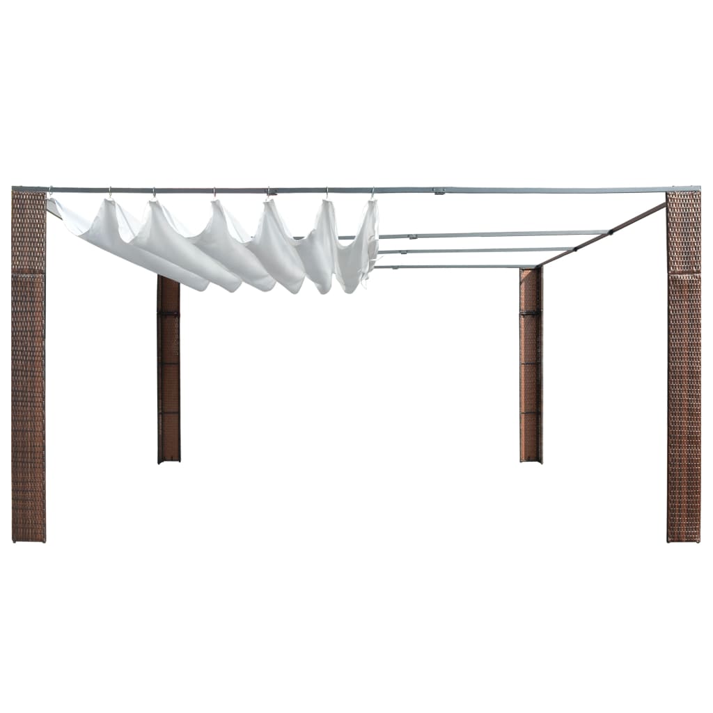 vidaXL Altana z dachem, polirattan, 400x400x200cm, brązowo-kremowa