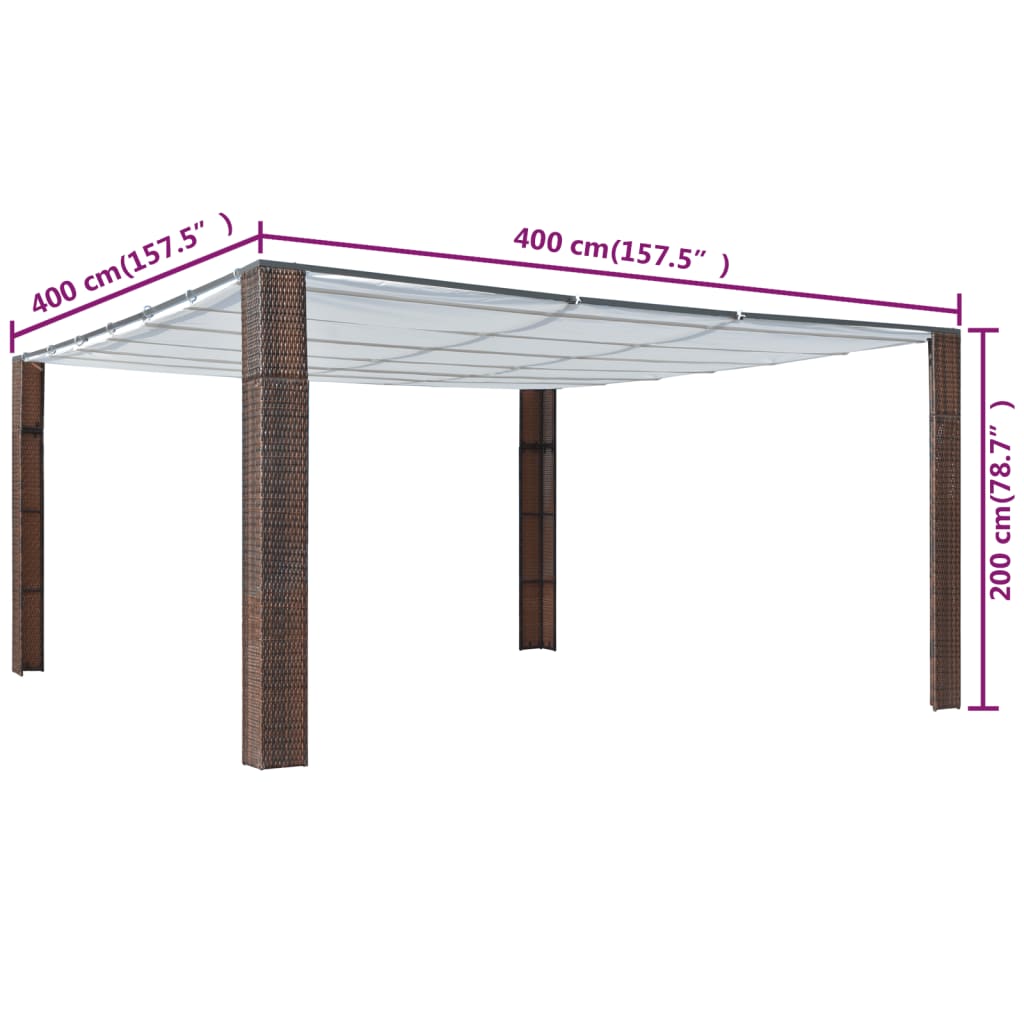 vidaXL Altana z dachem, polirattan, 400x400x200cm, brązowo-kremowa