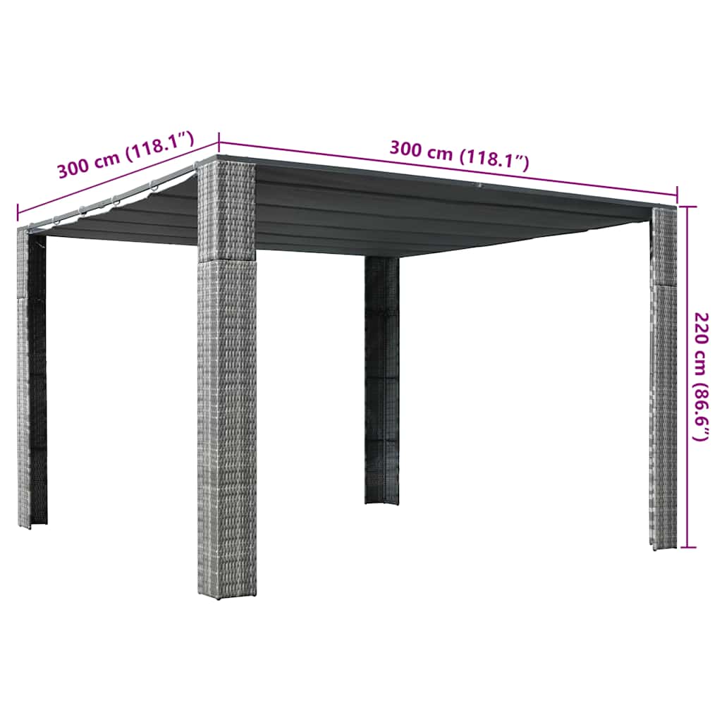 vidaXL Altana z dachem, polirattan, 300x300x220cm, szary i antracytowy