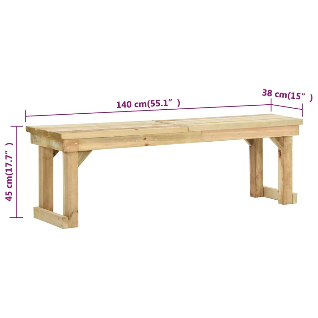 vidaXL Ławka ogrodowa, 140 cm, impregnowane drewno sosnowe