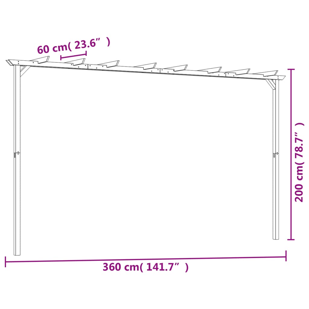 vidaXL Pergola ogrodowa, impregnowane drewno sosnowe, 360x200x60cm