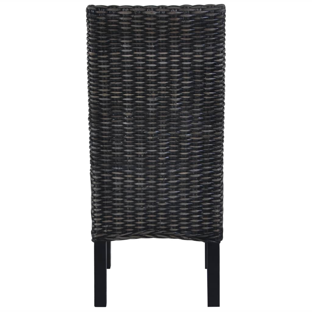 vidaXL Krzesła stołowe, 4 szt., czarne, rattan Kubu i drewno mango