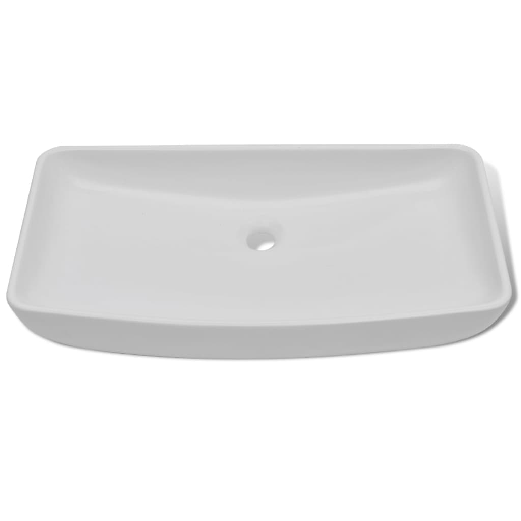 vidaXL Umywalka z baterią mieszającą, ceramiczna, prostokątna, biała