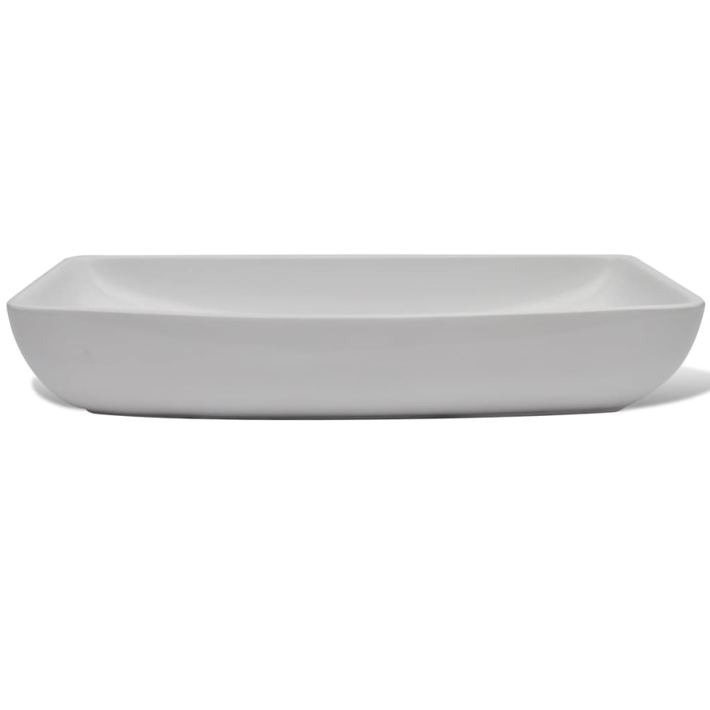vidaXL Umywalka z baterią mieszającą, ceramiczna, prostokątna, biała