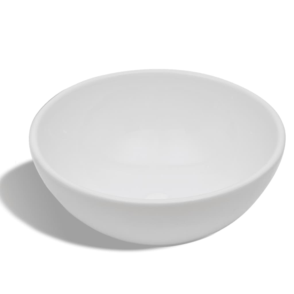 vidaXL Umywalka z baterią mieszającą, ceramiczna, okrągła, biała