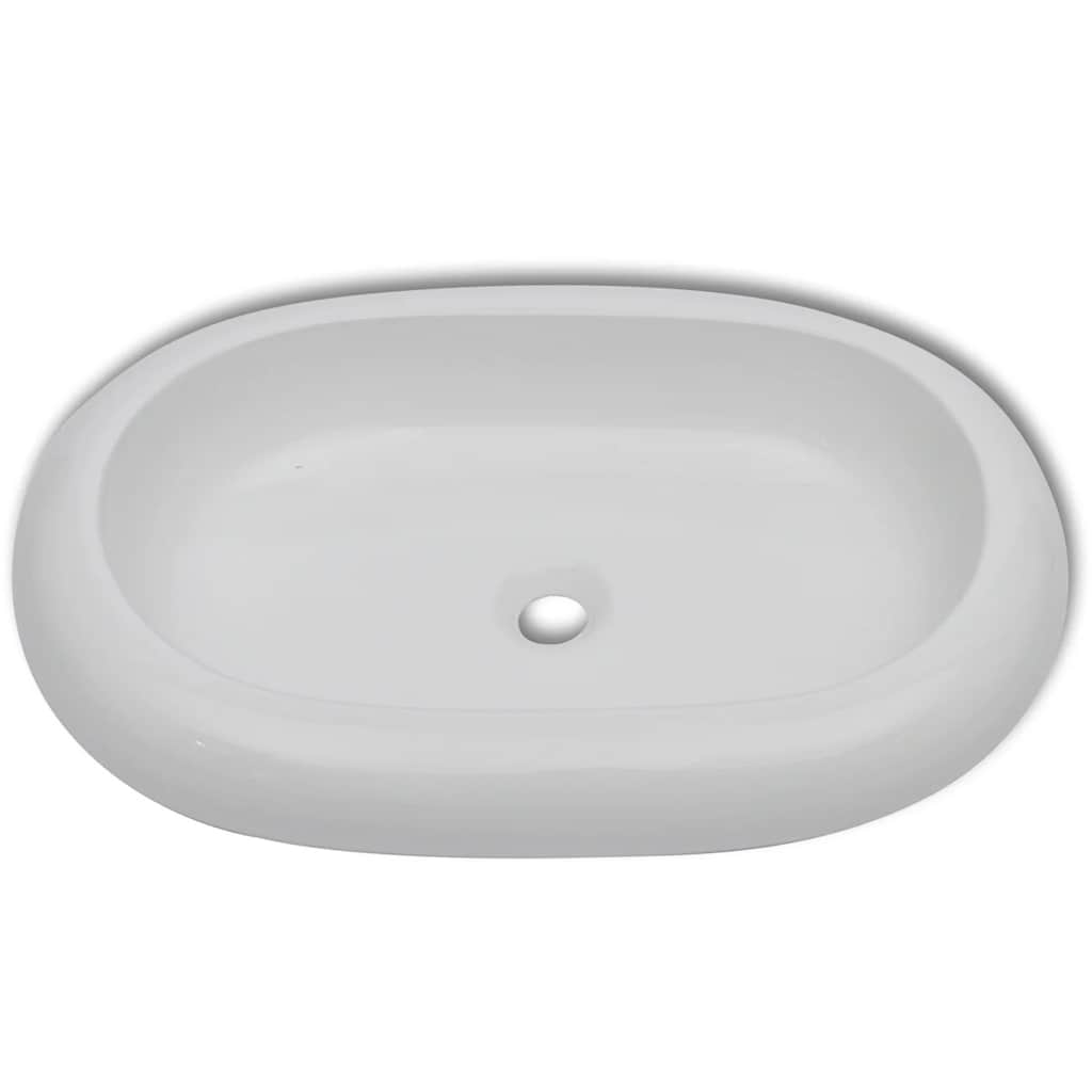 vidaXL Umywalka z baterią mieszającą, ceramiczna, owalna, biała