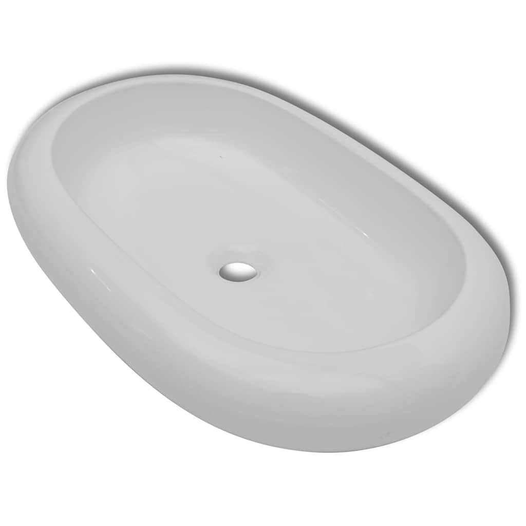 vidaXL Umywalka z baterią mieszającą, ceramiczna, owalna, biała