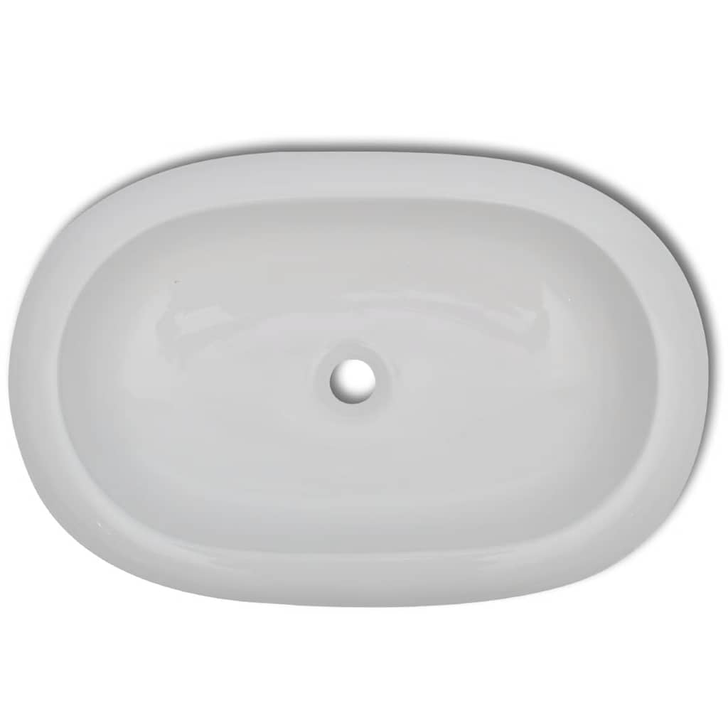 vidaXL Umywalka z baterią mieszającą, ceramiczna, owalna, biała