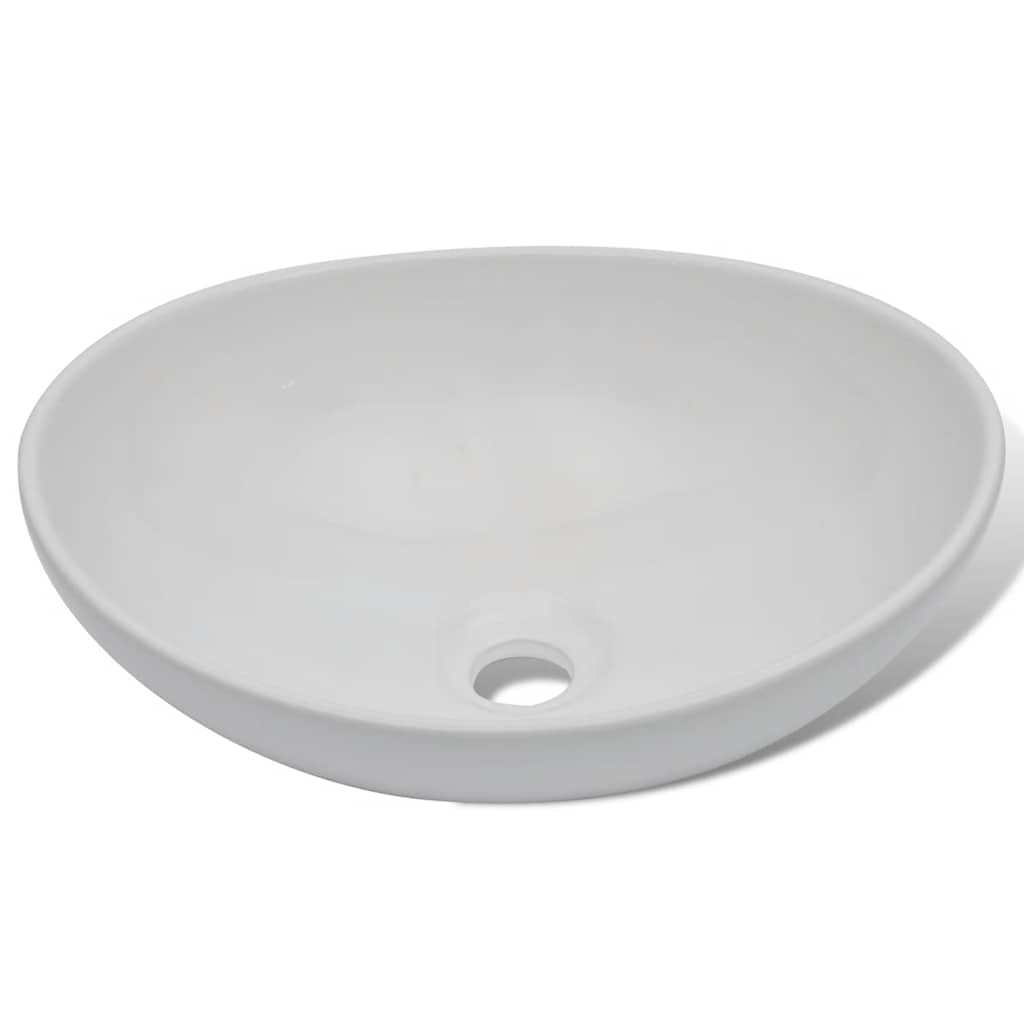 vidaXL Umywalka z baterią mieszającą, ceramiczna, owalna, biała