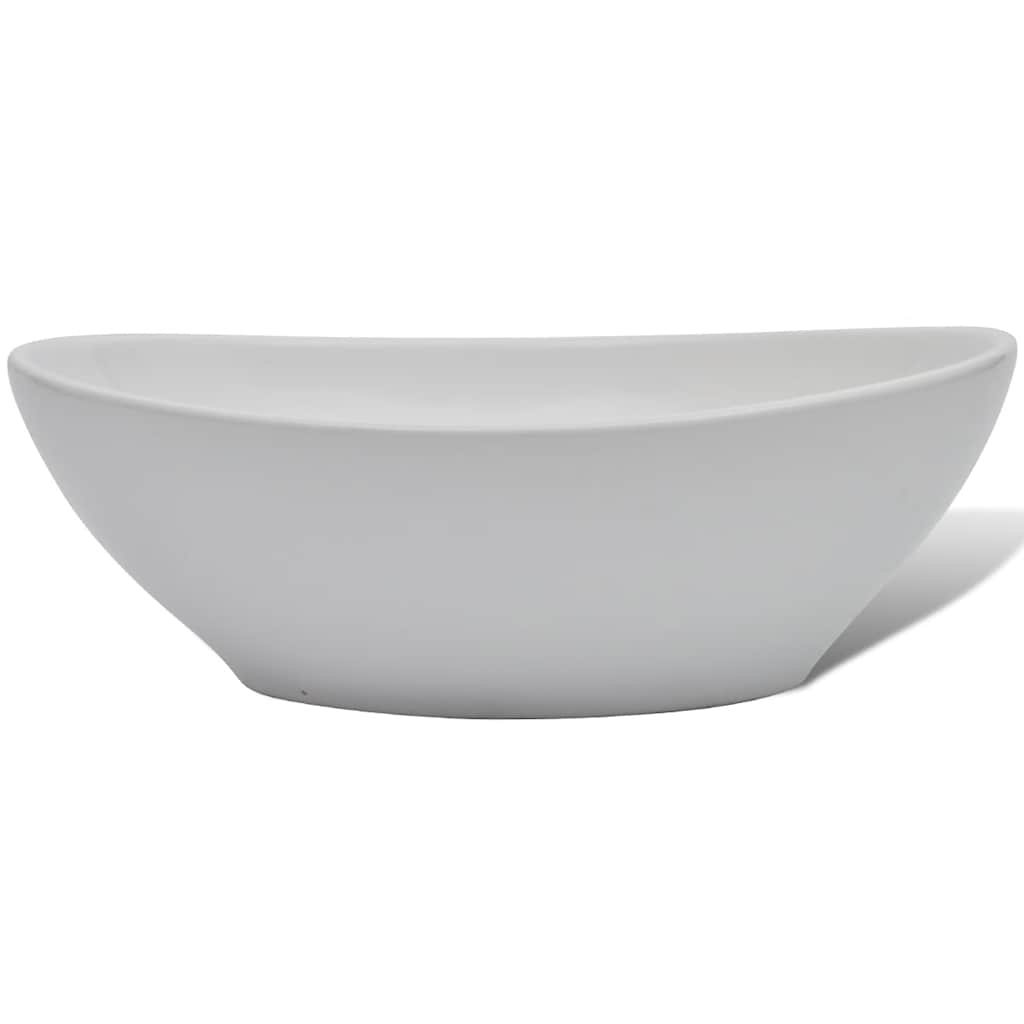 vidaXL Umywalka z baterią mieszającą, ceramiczna, owalna, biała