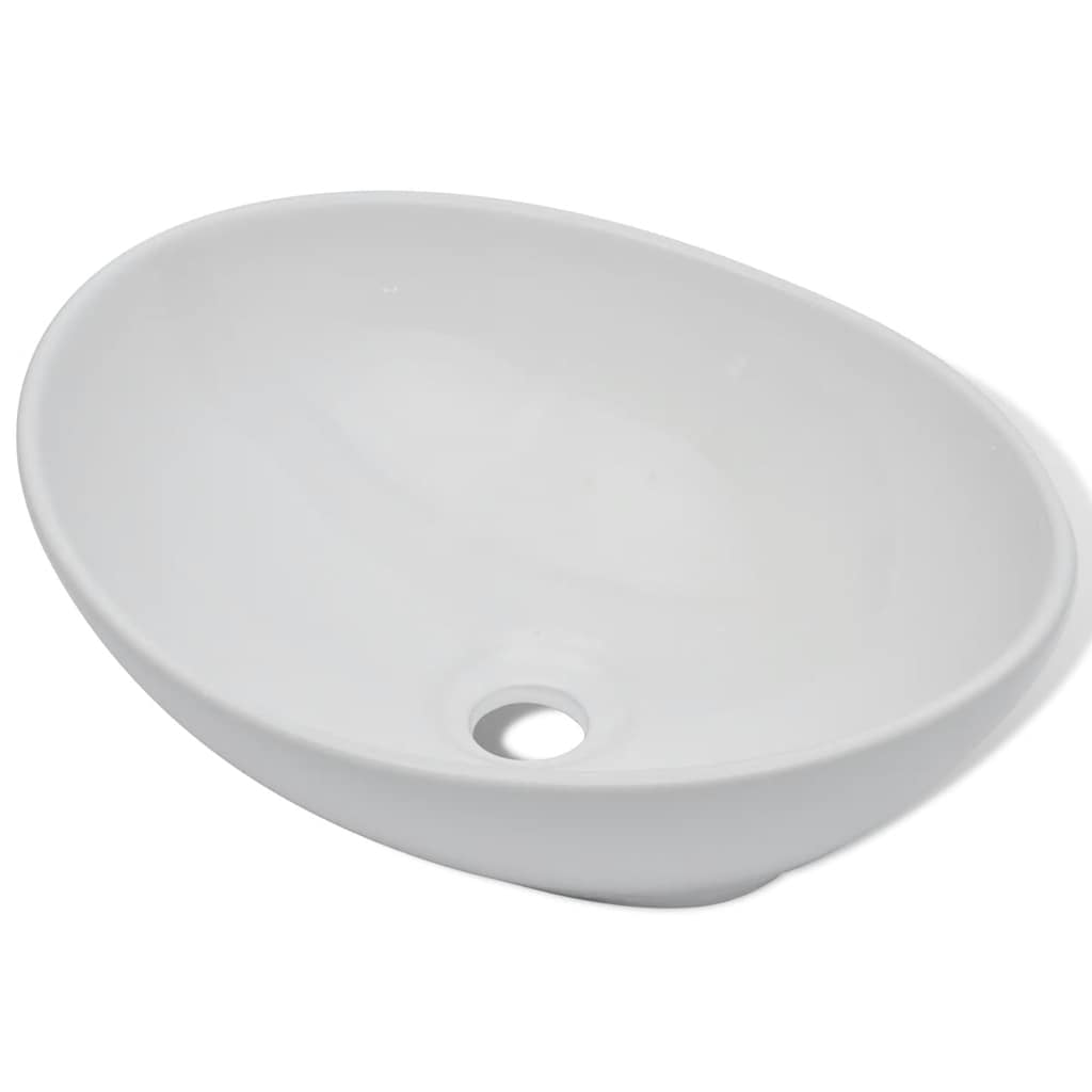 vidaXL Umywalka z baterią mieszającą, ceramiczna, owalna, biała