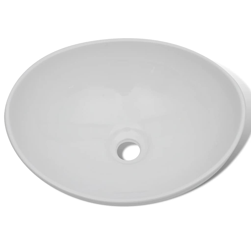 vidaXL Umywalka z baterią mieszającą, ceramiczna, owalna, biała