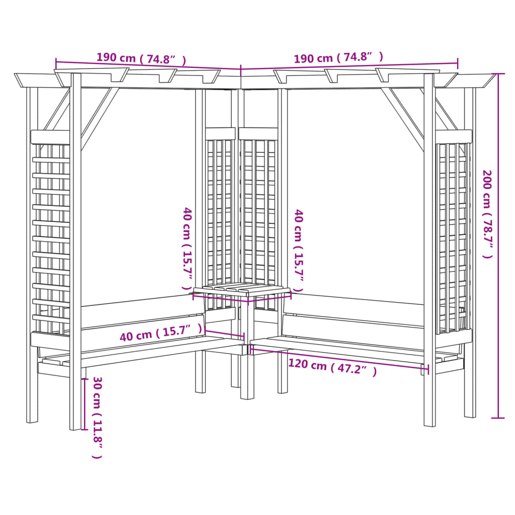 vidaXL Pergola narożna z ławką, impregnowane drewno sosnowe