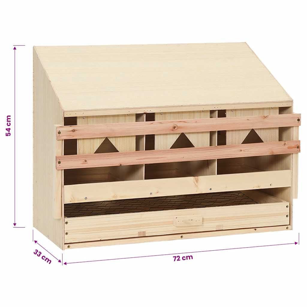 vidaXL Gniazdo dla kur, 3 przegrody, 72x33x54 cm, lite drewno sosnowe