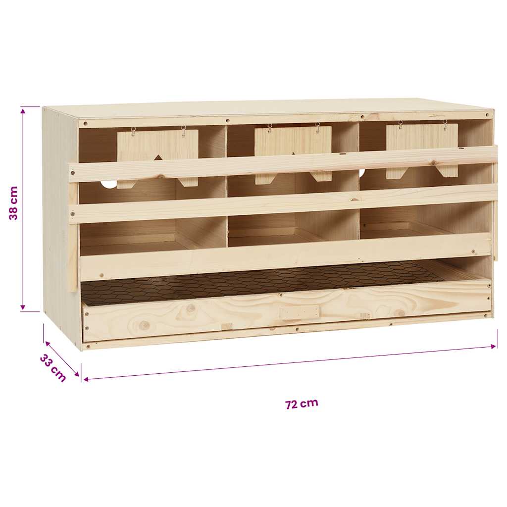 vidaXL Gniazdo dla kur, 3 przegrody, 72x33x38 cm, lite drewno sosnowe