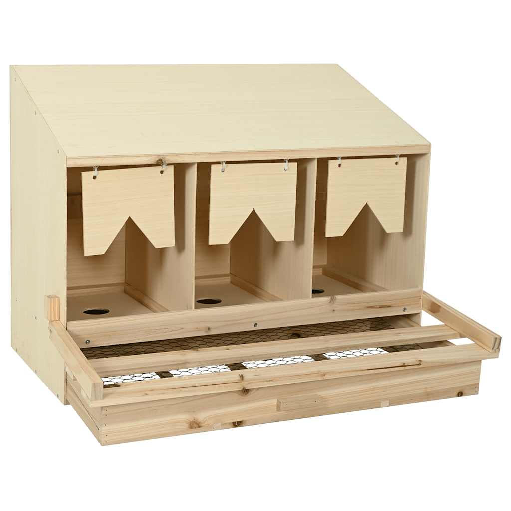 vidaXL Gniazdo dla kur, 3 przegrody, 93x40x65 cm, lite drewno sosnowe