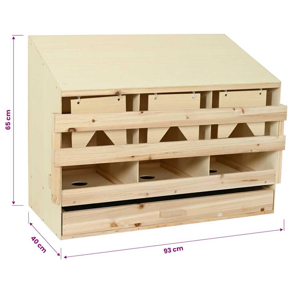 vidaXL Gniazdo dla kur, 3 przegrody, 93x40x65 cm, lite drewno sosnowe