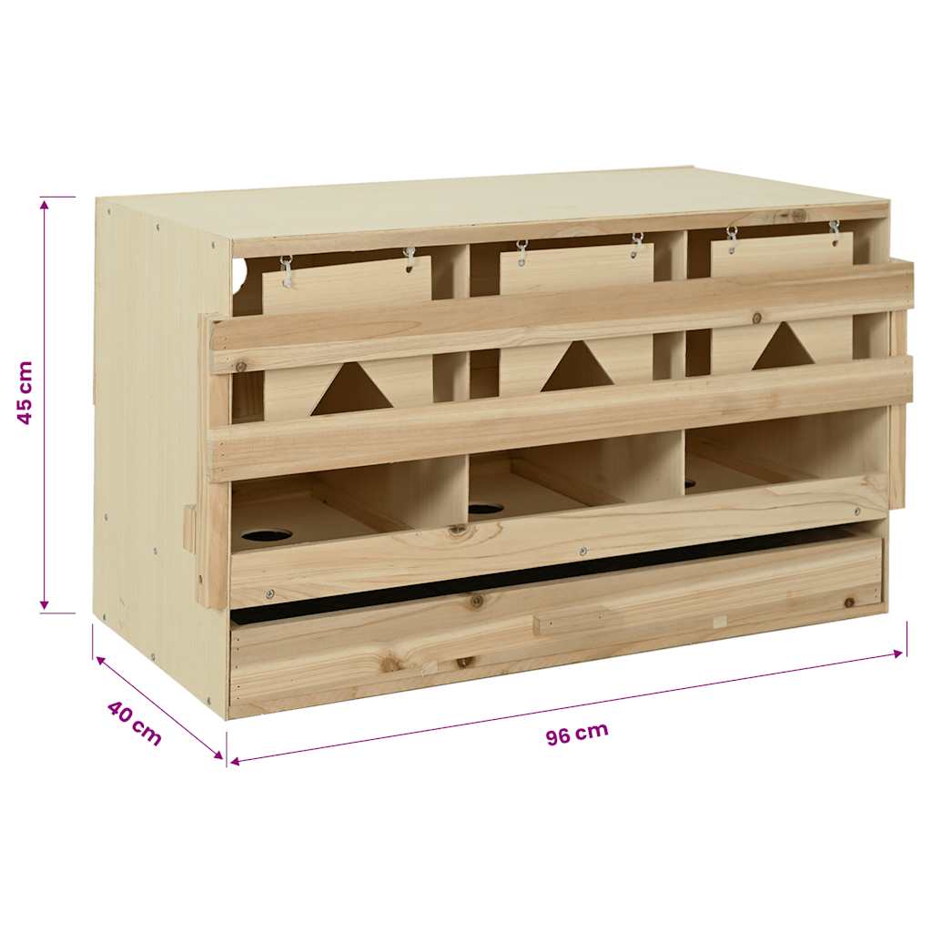 vidaXL Gniazdo dla kur, 3 przegrody, 96x40x45 cm, lite drewno sosnowe