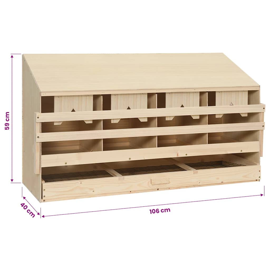 vidaXL Gniazdo dla kur, 4 przegrody, 106x40x59 cm, lite drewno sosnowe