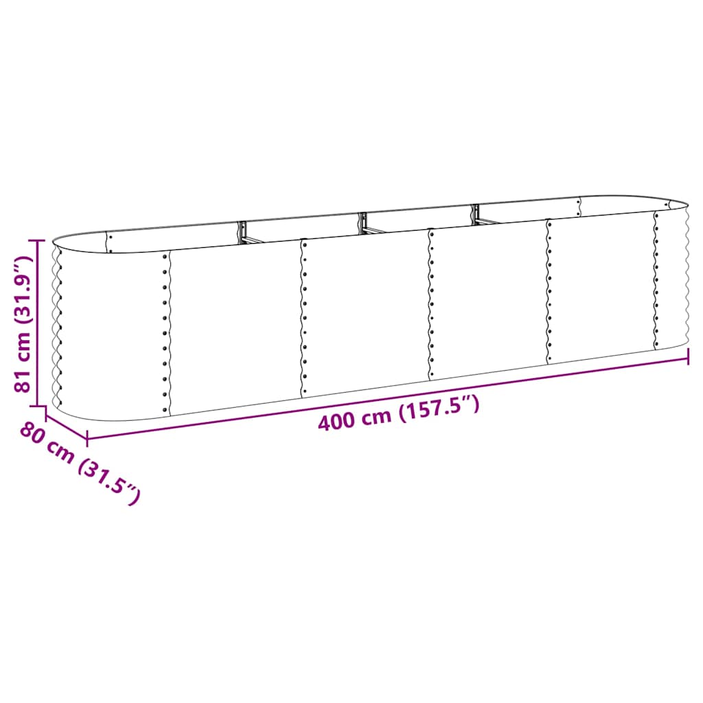 vidaXL Podwyższona donica z galwanizowanej stali 400x80x81 cm, srebrna