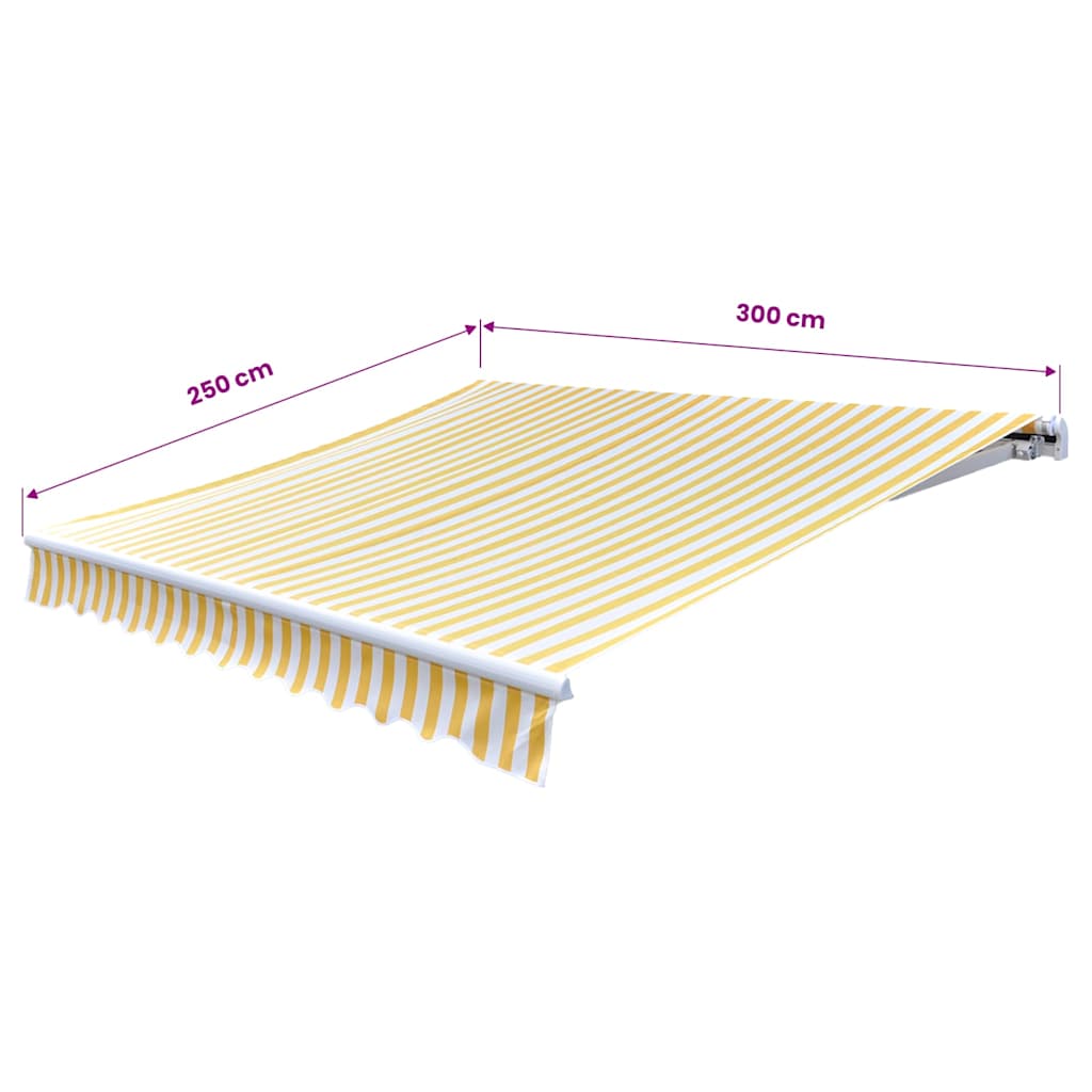vidaXL Markiza zwijana ręcznie, 300 cm, żółto-biała