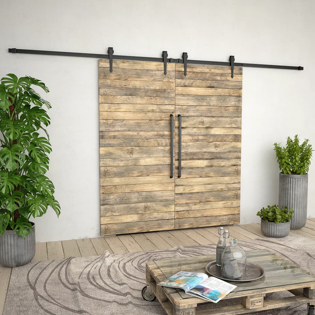 vidaXL System do mocowania drzwi przesuwnych, 2 x 183 cm, stal, czarny