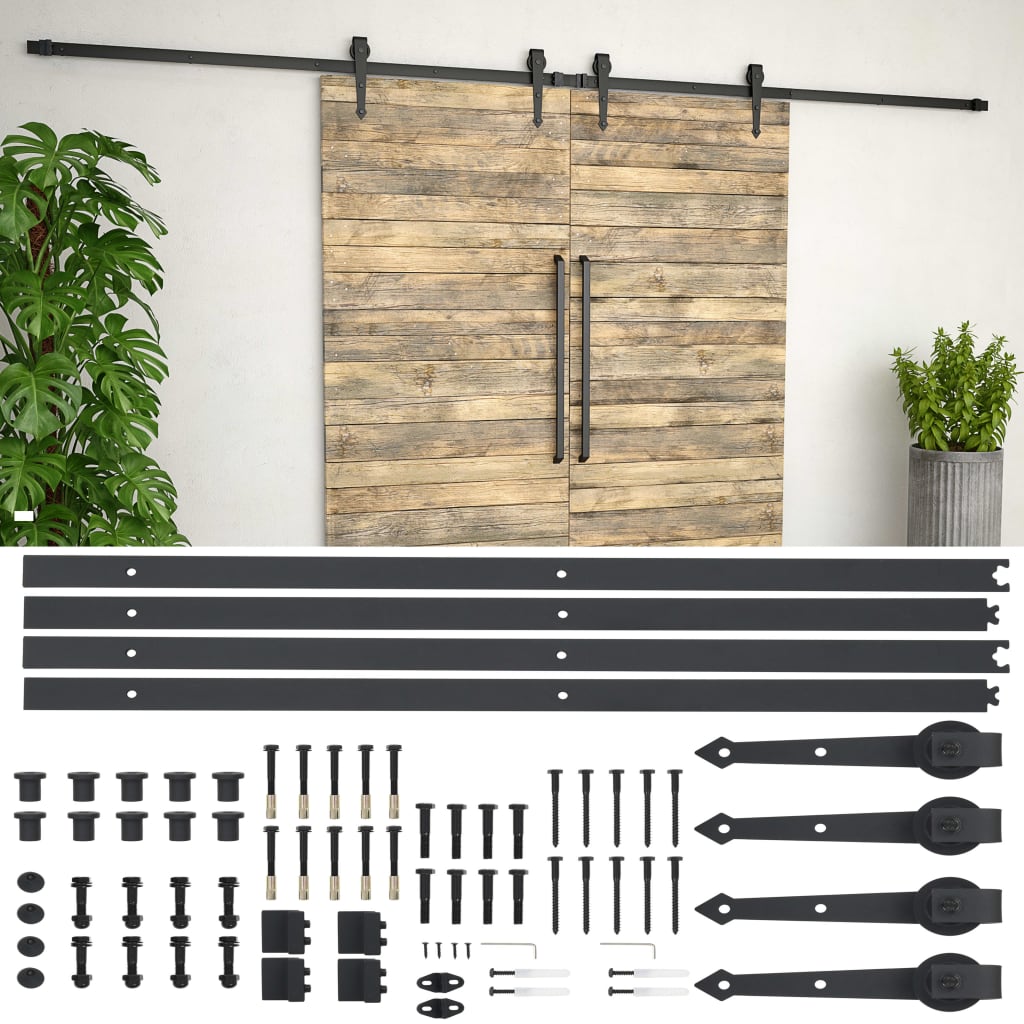 vidaXL System do mocowania drzwi przesuwnych, 2 x 183 cm, stal, czarny