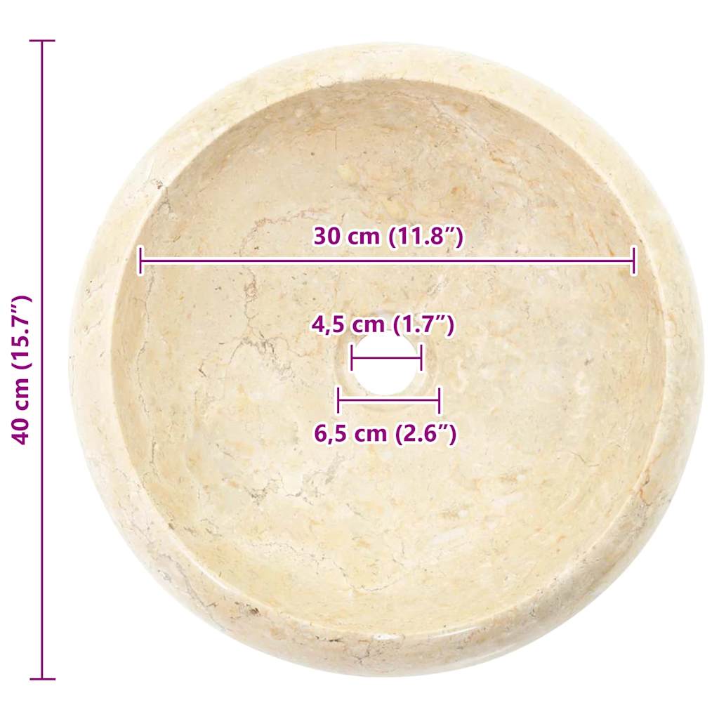 vidaXL Umywalka, 40 x 12 cm, marmurowa, kremowa