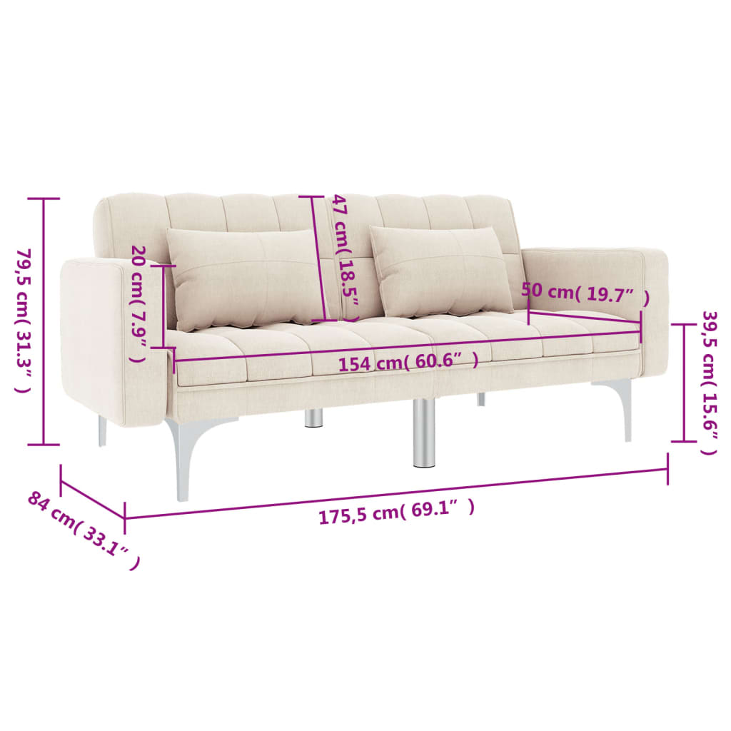 vidaXL Sofa rozkładana, kremowa, tapicerowana tkaniną