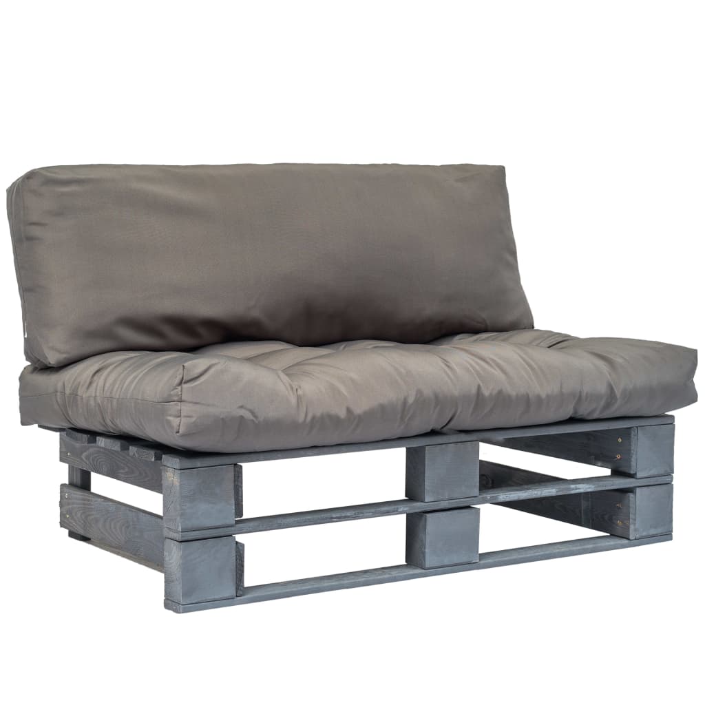 vidaXL Ogrodowa sofa z palet, z szarymi poduszkami, sosna