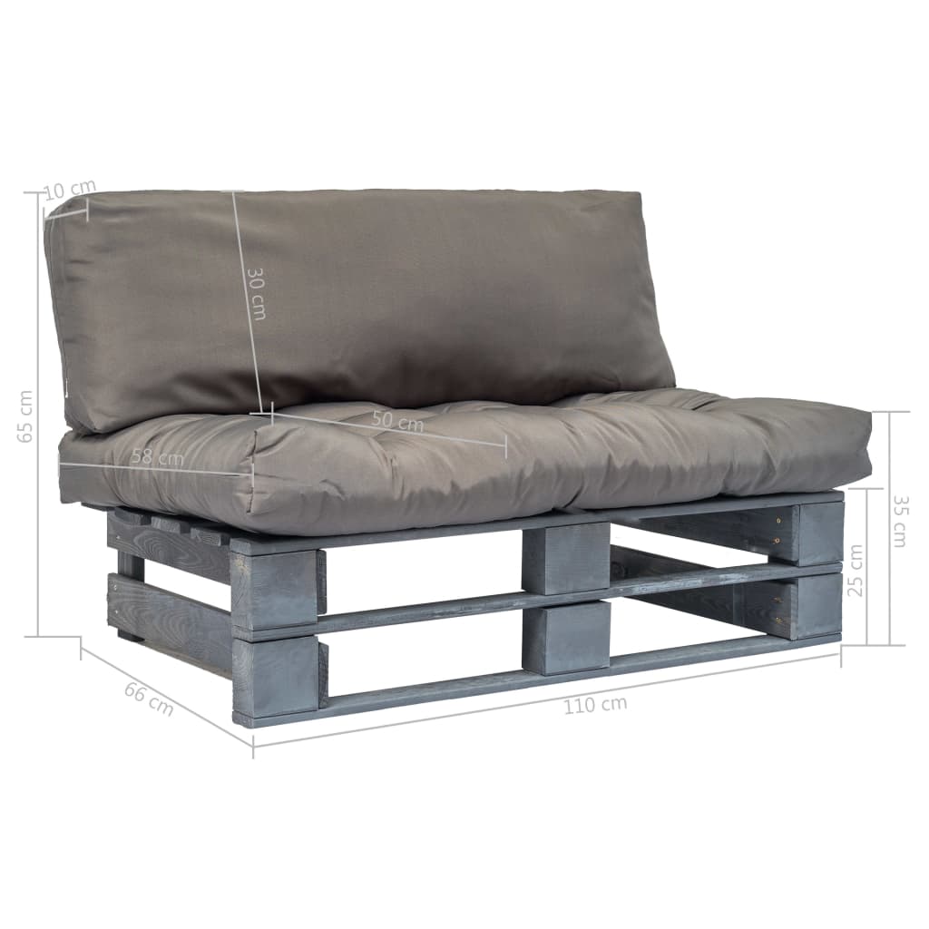 vidaXL Ogrodowa sofa z palet, z szarymi poduszkami, sosna
