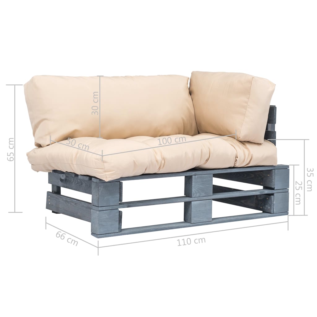 vidaXL Sofa ogrodowa z palet z piaskowymi poduszkami, sosna