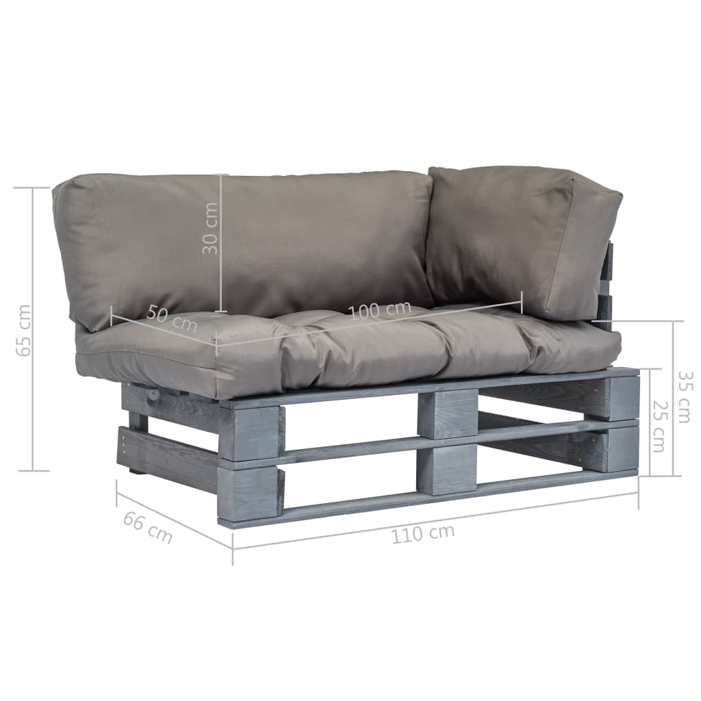 vidaXL Ogrodowa sofa z palet, z szarymi poduszkami, sosna