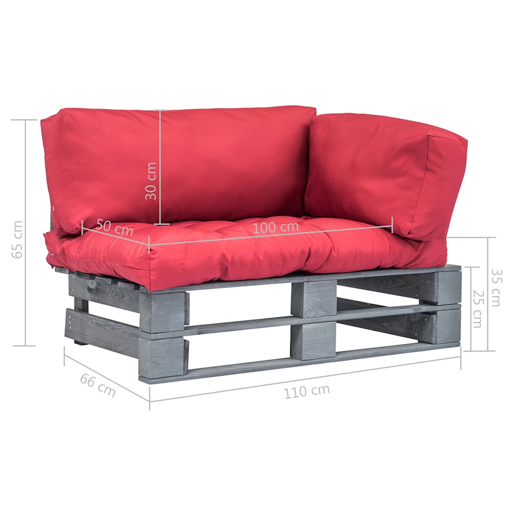 vidaXL Ogrodowa sofa z palet, z czerwonymi poduszkami, sosna