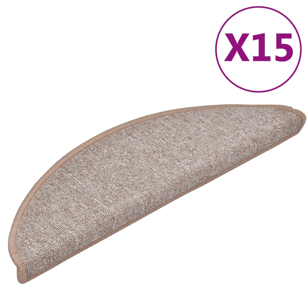 vidaXL Maty na schody 15 szt. 56x17x3 cm Jasnobrązowe półokrągłe