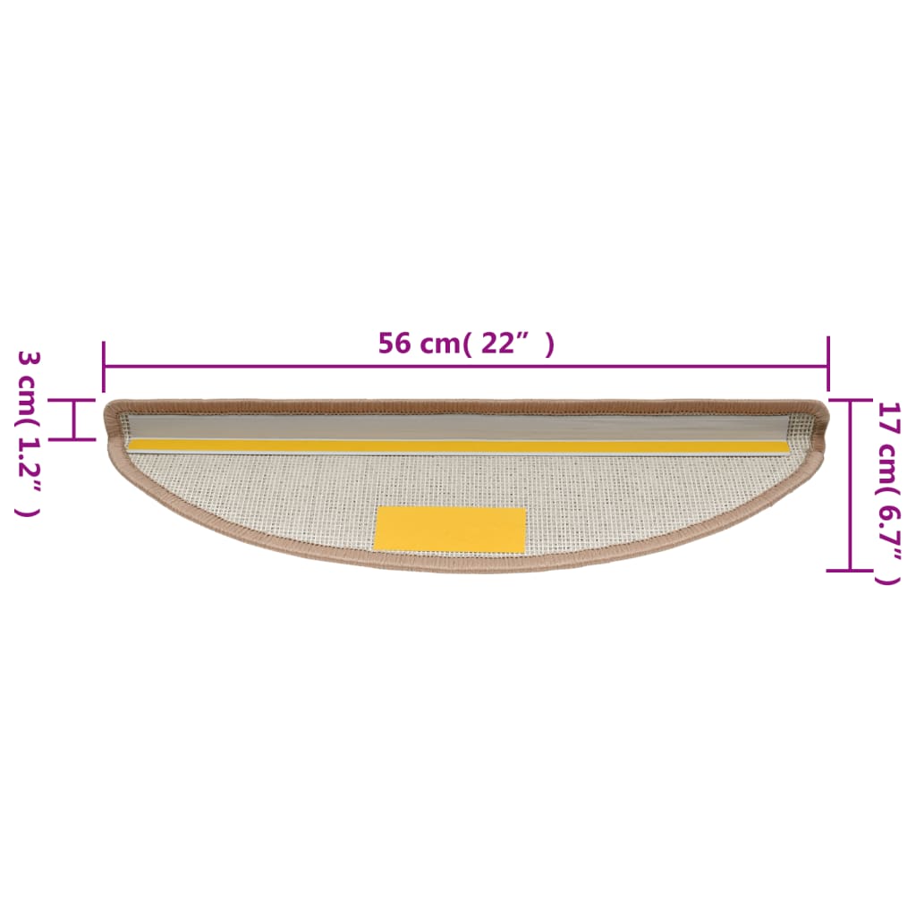 vidaXL Maty na schody 15 szt. 56x17x3 cm Jasnobrązowe półokrągłe